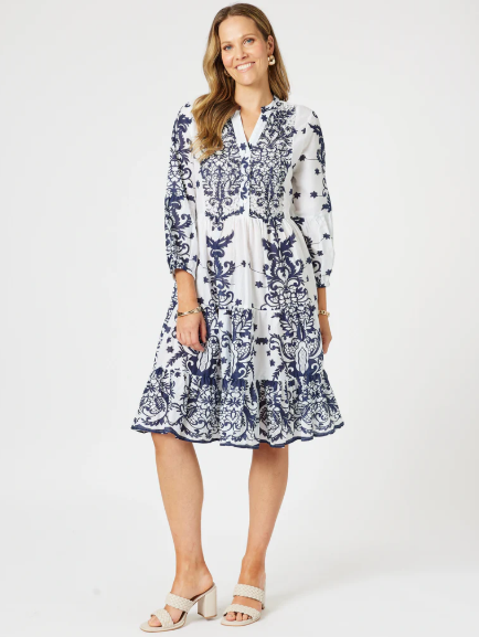 Gordon Smith Resort Beaded Dress-White/Navy