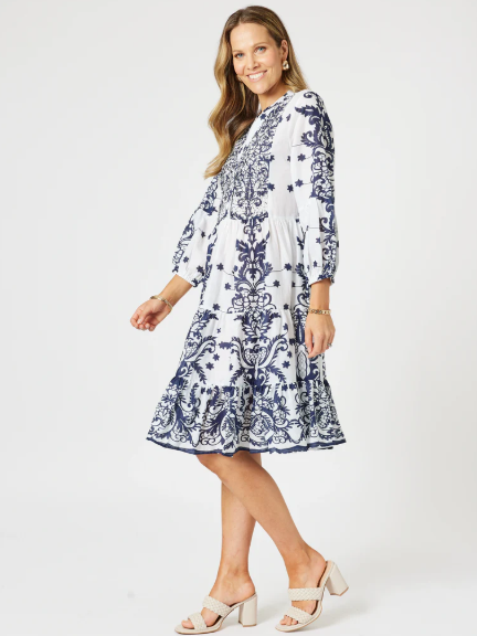 Gordon Smith Resort Beaded Dress-White/Navy