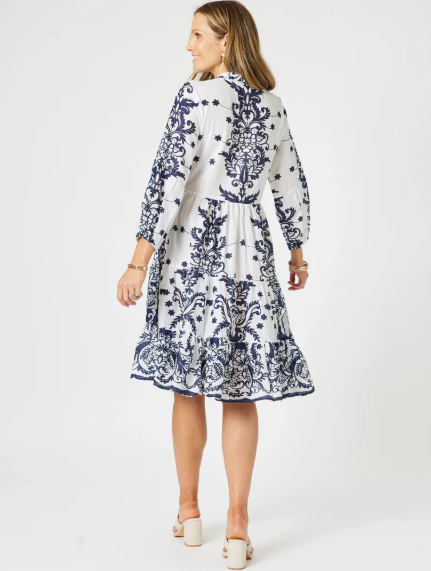 Gordon Smith Resort Beaded Dress-White/Navy
