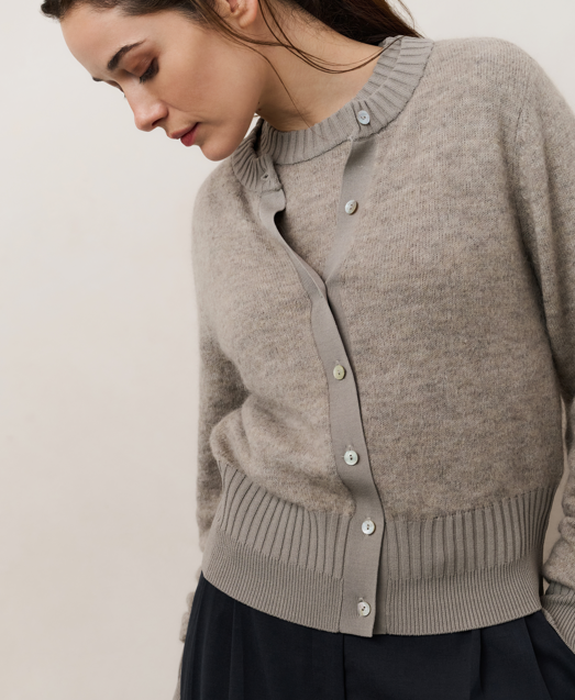 YAYA Short Sleeve Sweater With Rib Brownish Grey