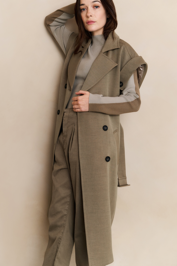 YAYA High Neckline Duo Color Sweater Brownish Grey Dessin