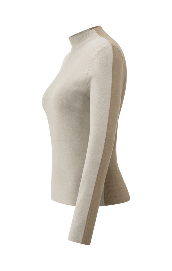 YAYA High Neckline Duo Color Sweater Brownish Grey Dessin