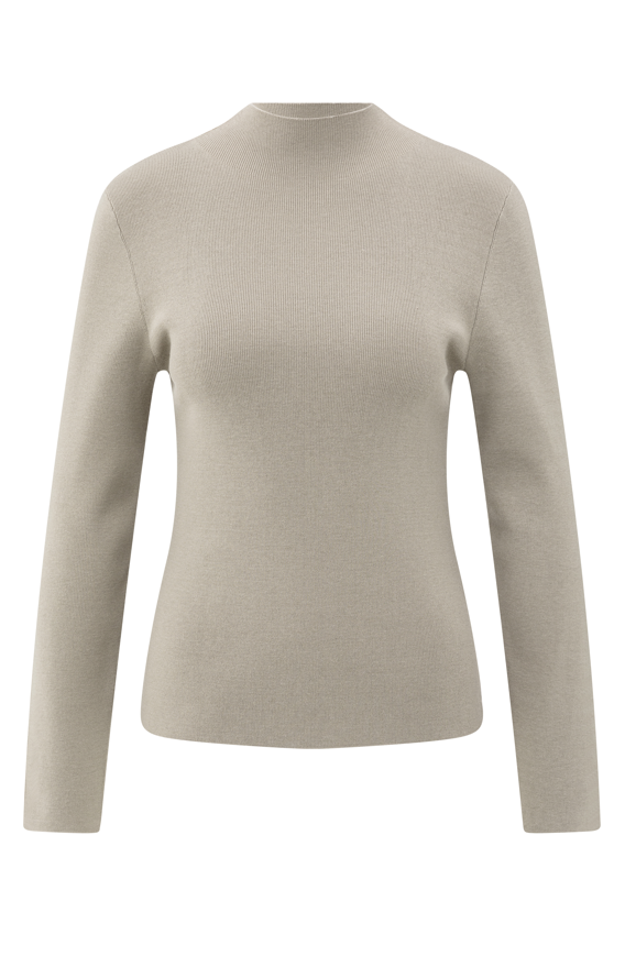 YAYA High Neckline Duo Color Sweater Brownish Grey Dessin