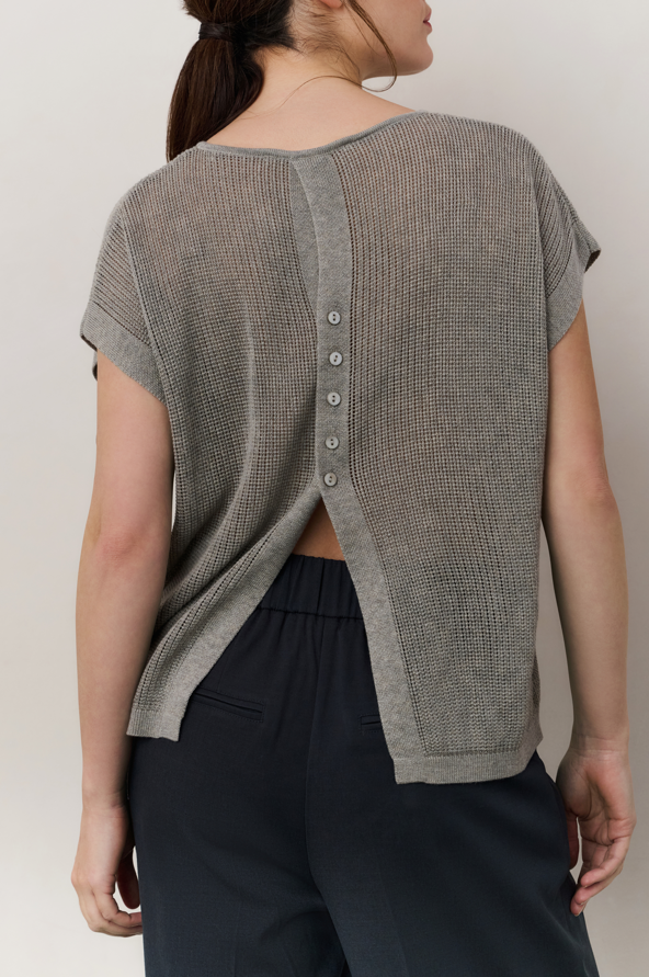 YAYA Sleeveless Sweater With Button Brownish Grey