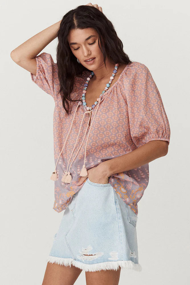 SPELL Sweet Nothings Short Sleeve Blouse in Sugar Plum