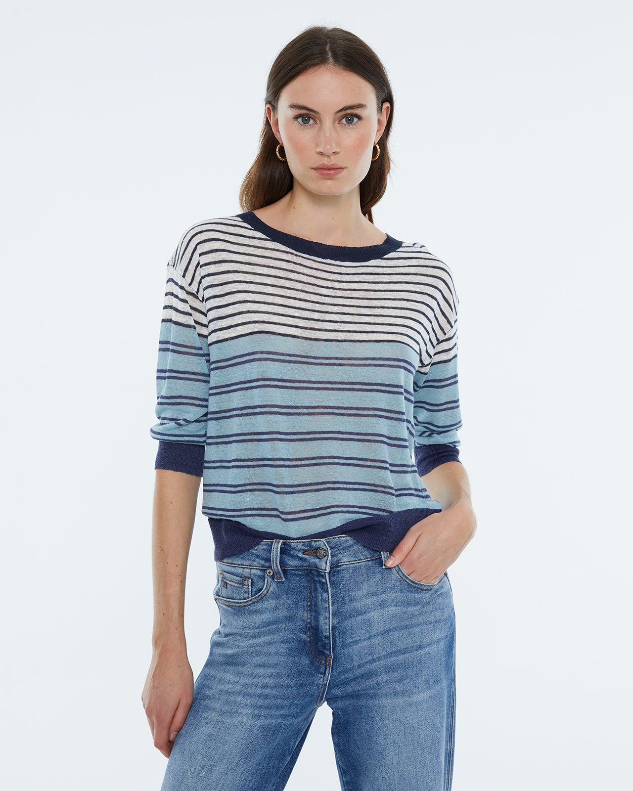 Andam fine-knit striped sweater with a round