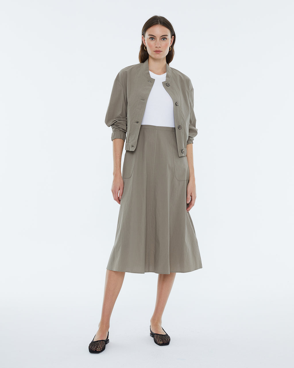 Andam Sleeveless white and khaki cotton dress