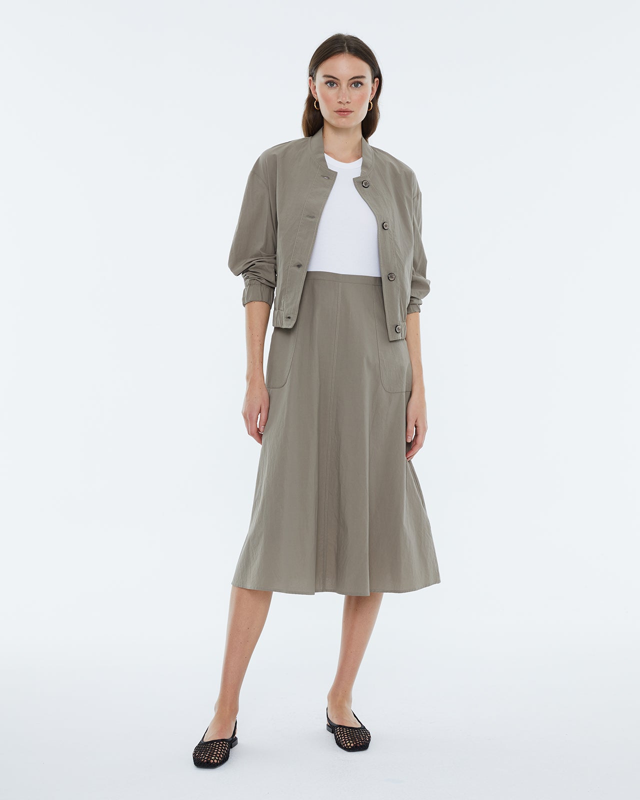 Andam Sleeveless white and khaki cotton dress