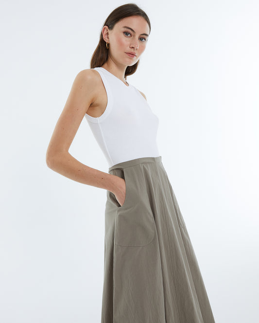 Andam Sleeveless white and khaki cotton dress