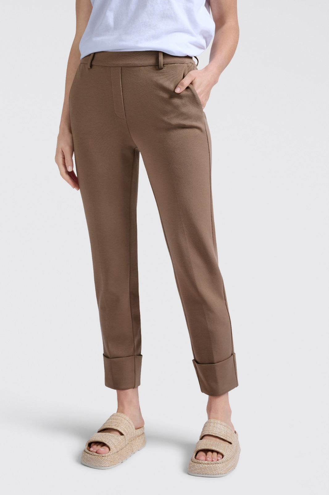 YAYA Jersey trousers with fixed turned-up hem