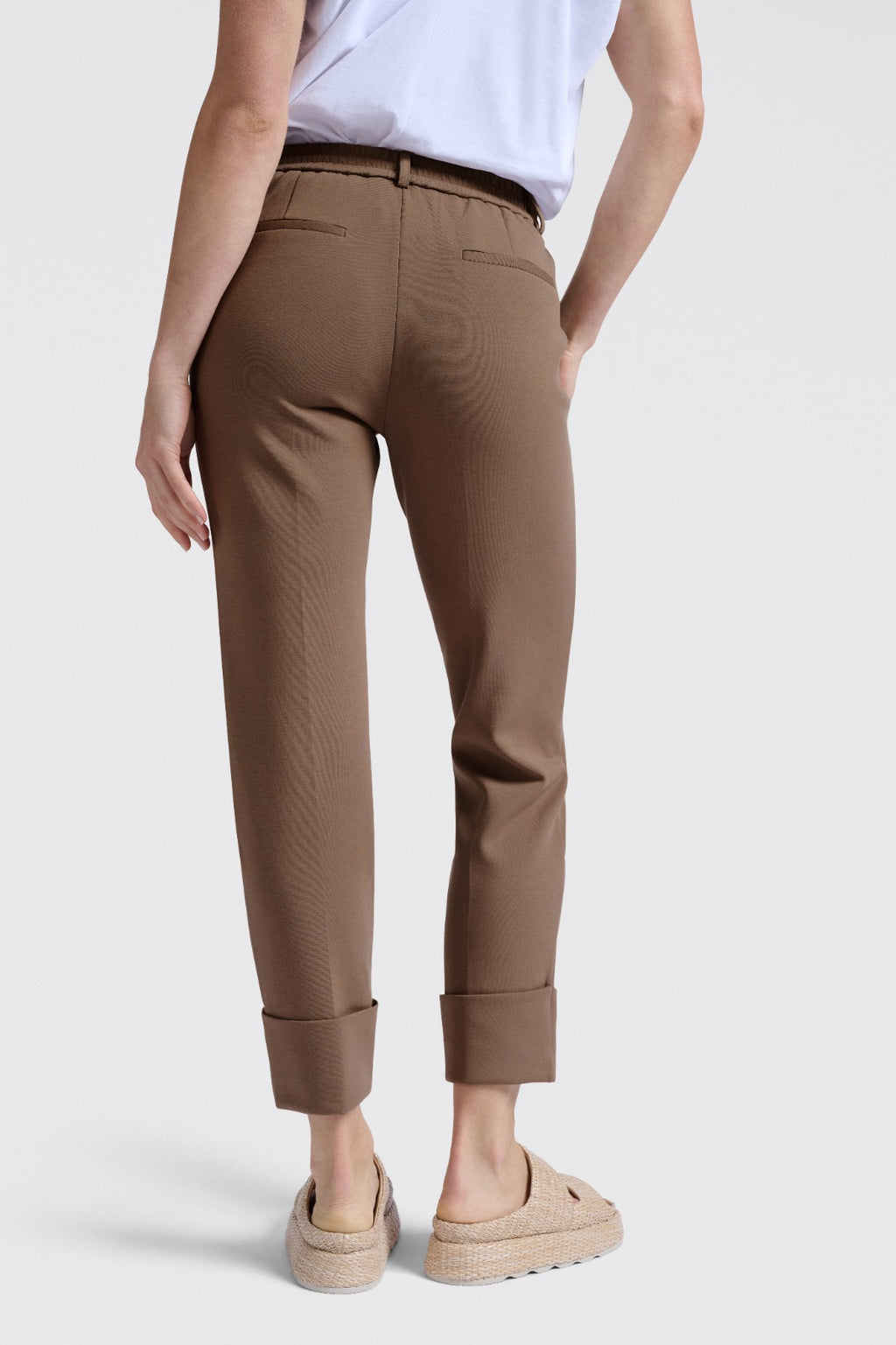 YAYA Jersey trousers with fixed turned-up hem