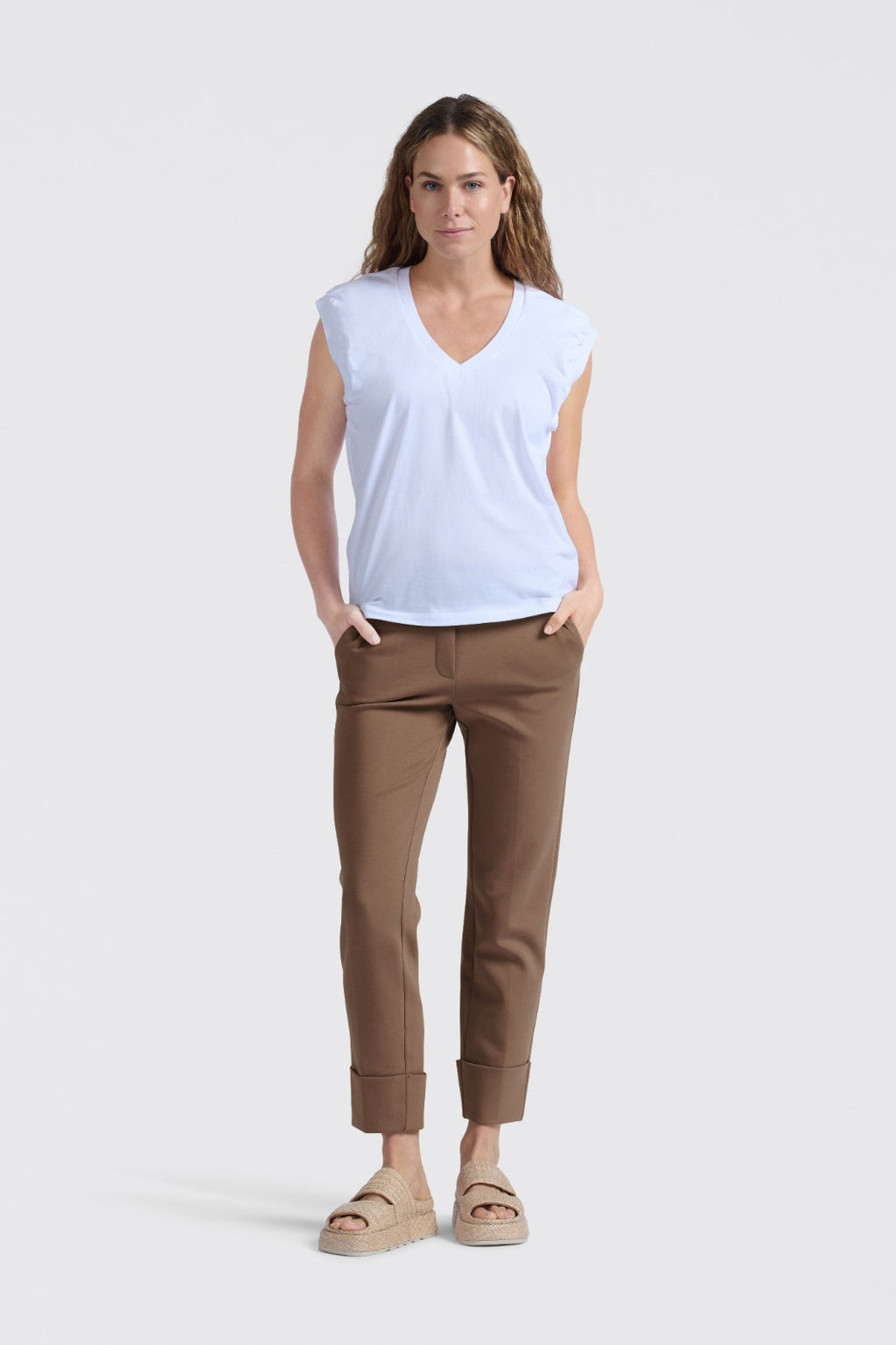 YAYA Jersey trousers with fixed turned-up hem