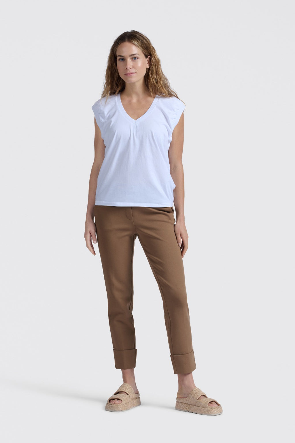 YAYA Jersey trousers with fixed turned-up hem