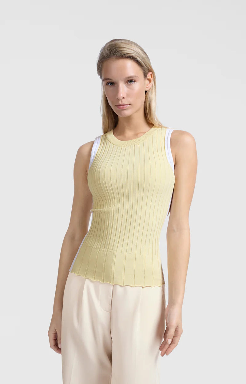 YAYA Ribbed Tank Top with Contrasting Detail