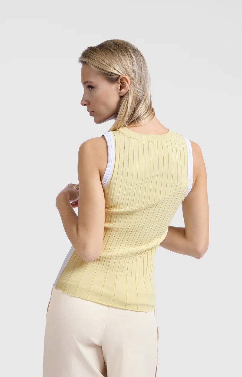 YAYA Ribbed Tank Top with Contrasting Detail